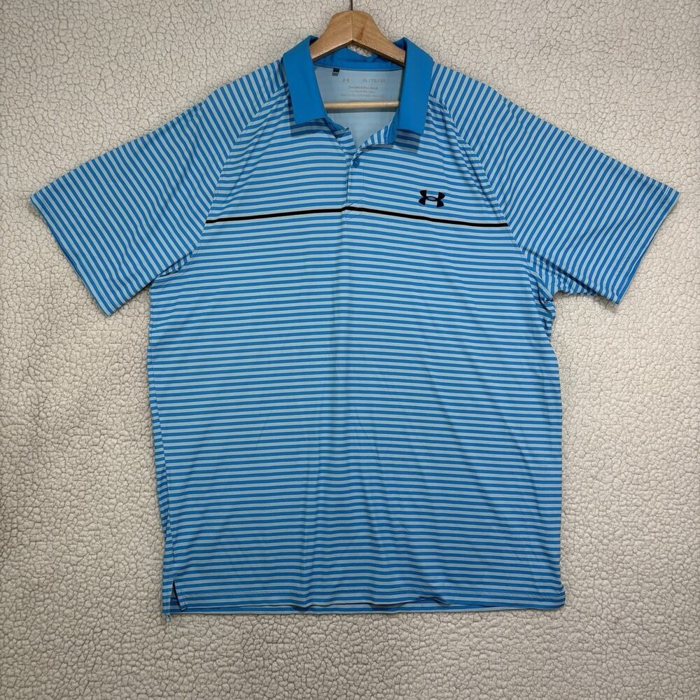 Under Armour‎ Iso-Chill Polo Mens XL Loose Blue Stripe Stretch Golf Shirt